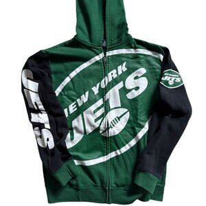 New York Jets Football Hooded Zip-up Sweatshirt EUC Size YXL 18/20